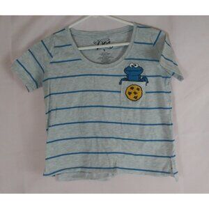 Doe Cookie Monster Gray & Blue Striped Pocket T-Shirt Little Kids Size Small